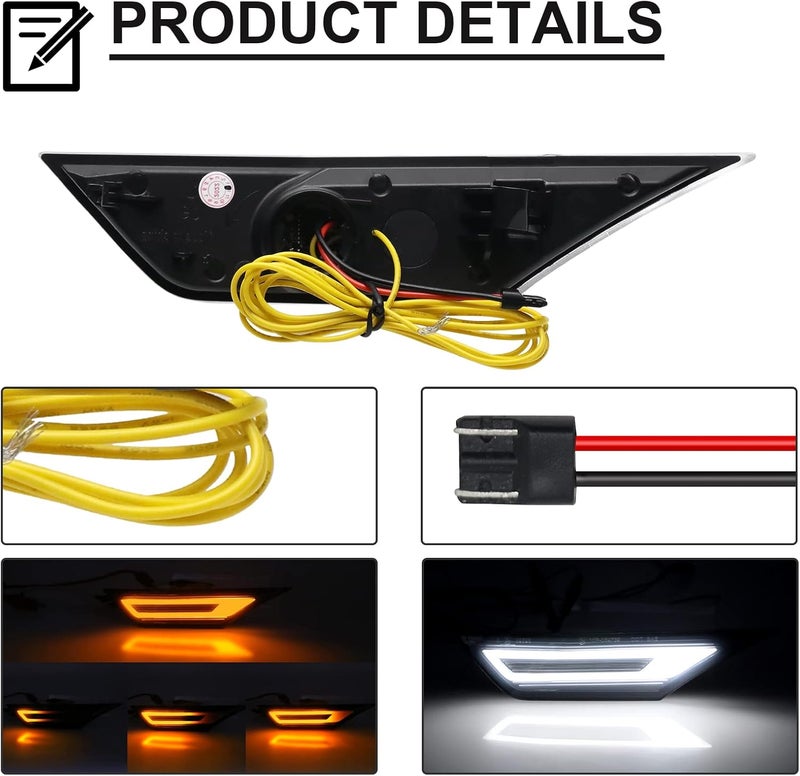 Mynoway Front Sequential LED Turn Signal Lights Replacement for Civic Coupe/Hatchback/Sedan 2016-2021, Dynamic Side Marker Fender Driving Lamp, Amber Side Indicator & White Position Lamp, Smoked Lens - Image 2